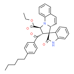 ChemSpider 2D Image | Ethyl (1'S,2'S,3R,3a'R)-2-oxo-2'-(4-pentylbenzoyl)-1,1',2,2'-tetrahydro-3a'H-spiro[indole-3,3'-pyrrolo[1,2-a]quinoline]-1'-carboxylate | C34H34N2O4