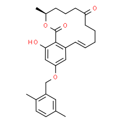 ChemSpider 2D Image | (3S,11E)-14-[(2,5-Dimethylbenzyl)oxy]-16-hydroxy-3-methyl-3,4,5,6,9,10-hexahydro-1H-2-benzoxacyclotetradecine-1,7(8H)-dione | C27H32O5