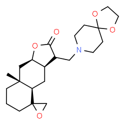 ChemSpider 2D Image | (3aR,4aR,8aR,9aR)-3-(1,4-Dioxa-8-azaspiro[4.5]dec-8-ylmethyl)-8a-methyldecahydro-2H-spiro[naphtho[2,3-b]furan-5,2'-oxiran]-2-one | C22H33NO5