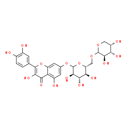 ChemSpider 2D Image | 2-(3,4-Dihydroxyphenyl)-3,5-dihydroxy-4-oxo-4H-chromen-7-yl 6-O-L-arabinopyranosyl-D-glucopyranoside | C26H28O16