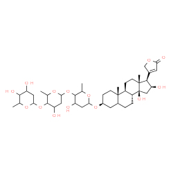 ChemSpider 2D Image | (3beta,16beta)-3-{[2,6-Dideoxyhexopyranosyl-(1->4)-2,6-dideoxyhexopyranosyl-(1->4)-2,6-dideoxyhexopyranosyl]oxy}-14,16-dihydroxycard-20(22)-enolide | C41H64O14