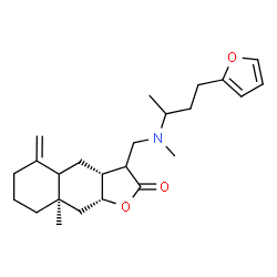 ChemSpider 2D Image | (3aR,8aR,9aR)-3-({[4-(2-Furyl)-2-butanyl](methyl)amino}methyl)-8a-methyl-5-methylenedecahydronaphtho[2,3-b]furan-2(3H)-one | C24H35NO3