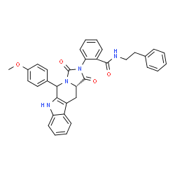 ChemSpider 2D Image | 2-[(11aS)-5-(4-Methoxyphenyl)-1,3-dioxo-5,6,11,11a-tetrahydro-1H-imidazo[1',5':1,6]pyrido[3,4-b]indol-2(3H)-yl]-N-(2-phenylethyl)benzamide | C35H30N4O4