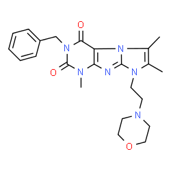 ChemSpider 2D Image | 3-Benzyl-1,6,7-trimethyl-8-[2-(4-morpholinyl)ethyl]-1H-imidazo[2,1-f]purine-2,4(3H,8H)-dione | C23H28N6O3