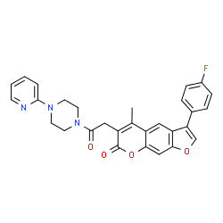 ChemSpider 2D Image | 3-(4-Fluorophenyl)-5-methyl-6-{2-oxo-2-[4-(2-pyridinyl)-1-piperazinyl]ethyl}-7H-furo[3,2-g]chromen-7-one | C29H24FN3O4