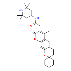 ChemSpider 2D Image | 2-(6'-Methyl-8'-oxo-3',4'-dihydro-8'H-spiro[cyclohexane-1,2'-pyrano[3,2-g]chromen]-7'-yl)-N-(2,2,6,6-tetramethyl-4-piperidinyl)acetamide | C29H40N2O4