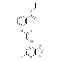 ChemSpider 2D Image | Ethyl 3-{[N-(2-chloro-7H-purin-6-yl)glycyl]amino}benzoate | C16H15ClN6O3