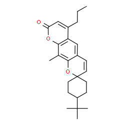 ChemSpider 2D Image | 10'-Methyl-4-(2-methyl-2-propanyl)-6'-propyl-8'H-spiro[cyclohexane-1,2'-pyrano[3,2-g]chromen]-8'-one | C25H32O3