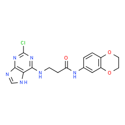 ChemSpider 2D Image | N~3~-(2-Chloro-7H-purin-6-yl)-N-(2,3-dihydro-1,4-benzodioxin-6-yl)-beta-alaninamide | C16H15ClN6O3