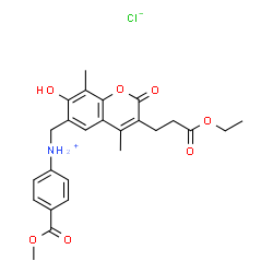 ChemSpider 2D Image | N-{[3-(3-Ethoxy-3-oxopropyl)-7-hydroxy-4,8-dimethyl-2-oxo-2H-chromen-6-yl]methyl}-4-(methoxycarbonyl)anilinium chloride | C25H28ClNO7