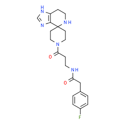 ChemSpider 2D Image | benzeneacetamide, 4-fluoro-N-[3-oxo-3-(3,5,6,7-tetrahydrospiro[4H-imidazo[4,5-c]pyridine-4,4'-piperidin]-1'-yl)propyl]- | C21H26FN5O2