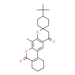 ChemSpider 2D Image | 7-Methyl-4'-(2-methyl-2-propanyl)-3,4-dihydro-2H-spiro[benzo[c]pyrano[3,2-g]chromene-9,1'-cyclohexane]-5,11(1H,10H)-dione | C26H32O4