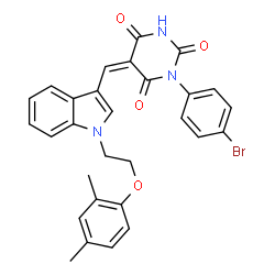 ChemSpider 2D Image | (5Z)-1-(4-Bromophenyl)-5-({1-[2-(2,4-dimethylphenoxy)ethyl]-1H-indol-3-yl}methylene)-2,4,6(1H,3H,5H)-pyrimidinetrione | C29H24BrN3O4