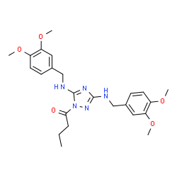 ChemSpider 2D Image | 1-{3,5-Bis[(3,4-dimethoxybenzyl)amino]-1H-1,2,4-triazol-1-yl}-1-butanone | C24H31N5O5