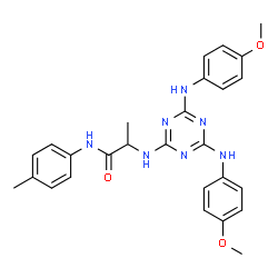 ChemSpider 2D Image | N~2~-{4,6-Bis[(4-methoxyphenyl)amino]-1,3,5-triazin-2-yl}-N-(4-methylphenyl)alaninamide | C27H29N7O3