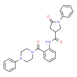 ChemSpider 2D Image | 5-Oxo-1-phenyl-N-{2-[(4-phenyl-1-piperazinyl)carbonyl]phenyl}-3-pyrrolidinecarboxamide | C28H28N4O3