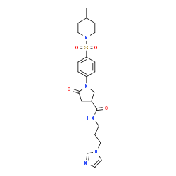 ChemSpider 2D Image | N-[3-(1H-Imidazol-1-yl)propyl]-1-{4-[(4-methyl-1-piperidinyl)sulfonyl]phenyl}-5-oxo-3-pyrrolidinecarboxamide | C23H31N5O4S