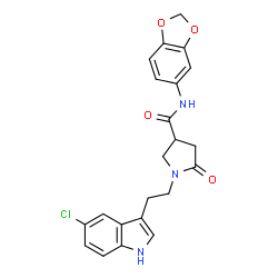 ChemSpider 2D Image | N-(1,3-Benzodioxol-5-yl)-1-[2-(5-chloro-1H-indol-3-yl)ethyl]-5-oxo-3-pyrrolidinecarboxamide | C22H20ClN3O4