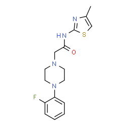 ChemSpider 2D Image | 2-[4-(2-Fluorophenyl)-1-piperazinyl]-N-(4-methyl-1,3-thiazol-2-yl)acetamide | C16H19FN4OS