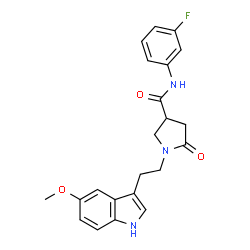 ChemSpider 2D Image | N-(3-Fluorophenyl)-1-[2-(5-methoxy-1H-indol-3-yl)ethyl]-5-oxo-3-pyrrolidinecarboxamide | C22H22FN3O3