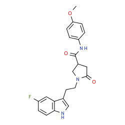 ChemSpider 2D Image | 1-[2-(5-Fluoro-1H-indol-3-yl)ethyl]-N-(4-methoxyphenyl)-5-oxo-3-pyrrolidinecarboxamide | C22H22FN3O3