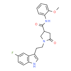 ChemSpider 2D Image | 1-[2-(5-Fluoro-1H-indol-3-yl)ethyl]-N-(2-methoxyphenyl)-5-oxo-3-pyrrolidinecarboxamide | C22H22FN3O3