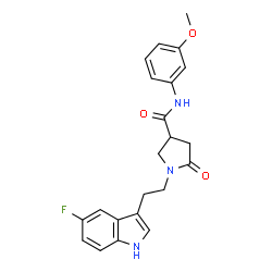 ChemSpider 2D Image | 1-[2-(5-Fluoro-1H-indol-3-yl)ethyl]-N-(3-methoxyphenyl)-5-oxo-3-pyrrolidinecarboxamide | C22H22FN3O3
