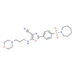 ChemSpider 2D Image | 2-[4-(1-Azepanylsulfonyl)phenyl]-5-{[3-(4-morpholinyl)propyl]amino}-1,3-oxazole-4-carbonitrile | C23H31N5O4S