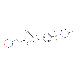 ChemSpider 2D Image | 2-{4-[(4-Methyl-1-piperidinyl)sulfonyl]phenyl}-5-{[3-(4-morpholinyl)propyl]amino}-1,3-oxazole-4-carbonitrile | C23H31N5O4S