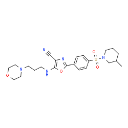 ChemSpider 2D Image | 2-{4-[(3-Methyl-1-piperidinyl)sulfonyl]phenyl}-5-{[3-(4-morpholinyl)propyl]amino}-1,3-oxazole-4-carbonitrile | C23H31N5O4S