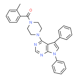 ChemSpider 2D Image | [4-(5,7-Diphenyl-7H-pyrrolo[2,3-d]pyrimidin-4-yl)-1-piperazinyl](2-methylphenyl)methanone | C30H27N5O