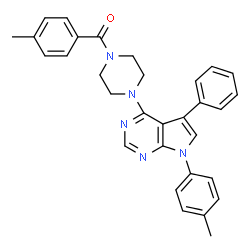 ChemSpider 2D Image | (4-Methylphenyl){4-[7-(4-methylphenyl)-5-phenyl-7H-pyrrolo[2,3-d]pyrimidin-4-yl]-1-piperazinyl}methanone | C31H29N5O