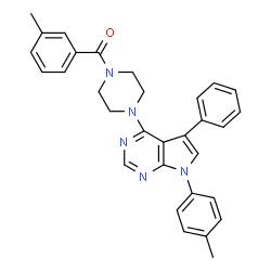 ChemSpider 2D Image | (3-Methylphenyl){4-[7-(4-methylphenyl)-5-phenyl-7H-pyrrolo[2,3-d]pyrimidin-4-yl]-1-piperazinyl}methanone | C31H29N5O