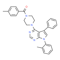 ChemSpider 2D Image | (4-Methylphenyl){4-[7-(2-methylphenyl)-5-phenyl-7H-pyrrolo[2,3-d]pyrimidin-4-yl]-1-piperazinyl}methanone | C31H29N5O