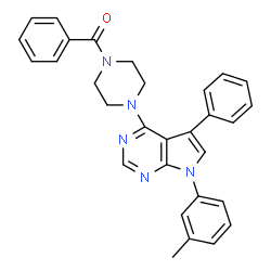 ChemSpider 2D Image | {4-[7-(3-Methylphenyl)-5-phenyl-7H-pyrrolo[2,3-d]pyrimidin-4-yl]-1-piperazinyl}(phenyl)methanone | C30H27N5O