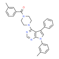 ChemSpider 2D Image | (3-Methylphenyl){4-[7-(3-methylphenyl)-5-phenyl-7H-pyrrolo[2,3-d]pyrimidin-4-yl]-1-piperazinyl}methanone | C31H29N5O