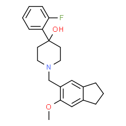 ChemSpider 2D Image | 4-(2-Fluorophenyl)-1-[(6-methoxy-2,3-dihydro-1H-inden-5-yl)methyl]-4-piperidinol | C22H26FNO2