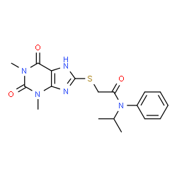 ChemSpider 2D Image | 2-[(1,3-Dimethyl-2,6-dioxo-2,3,6,7-tetrahydro-1H-purin-8-yl)sulfanyl]-N-isopropyl-N-phenylacetamide | C18H21N5O3S