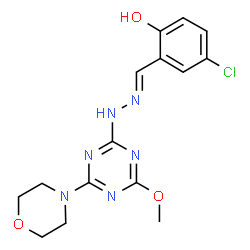 ChemSpider 2D Image | 4-Chloro-2-[(E)-{[4-methoxy-6-(4-morpholinyl)-1,3,5-triazin-2-yl]hydrazono}methyl]phenol | C15H17ClN6O3