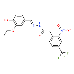 ChemSpider 2D Image | N'-[(E)-(3-Ethoxy-4-hydroxyphenyl)methylene]-2-[2-nitro-4-(trifluoromethyl)phenyl]acetohydrazide | C18H16F3N3O5