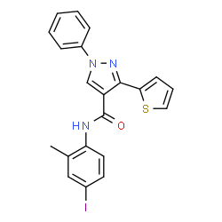 ChemSpider 2D Image | N-(4-Iodo-2-methylphenyl)-1-phenyl-3-(2-thienyl)-1H-pyrazole-4-carboxamide | C21H16IN3OS