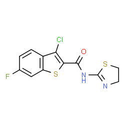 ChemSpider 2D Image | 3-Chloro-N-(4,5-dihydro-1,3-thiazol-2-yl)-6-fluoro-1-benzothiophene-2-carboxamide | C12H8ClFN2OS2