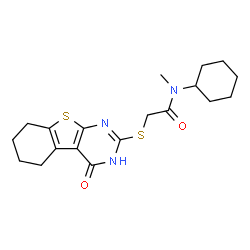 ChemSpider 2D Image | N-Cyclohexyl-N-methyl-2-[(4-oxo-3,4,5,6,7,8-hexahydro[1]benzothieno[2,3-d]pyrimidin-2-yl)sulfanyl]acetamide | C19H25N3O2S2