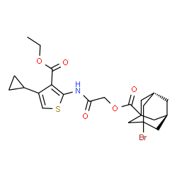 ChemSpider 2D Image | Ethyl 2-{[({[(5R,7S)-3-bromoadamantan-1-yl]carbonyl}oxy)acetyl]amino}-4-cyclopropyl-3-thiophenecarboxylate | C23H28BrNO5S