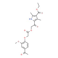 ChemSpider 2D Image | Ethyl 5-{[2-(4-acetyl-2-methoxyphenoxy)acetoxy]acetyl}-2,4-dimethyl-1H-pyrrole-3-carboxylate | C22H25NO8