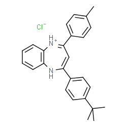 ChemSpider 2D Image | 4-(4-Methylphenyl)-2-[4-(2-methyl-2-propanyl)phenyl]-1H-1,5-benzodiazepin-5-ium chloride | C26H27ClN2