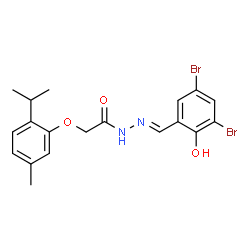 ChemSpider 2D Image | N'-[(E)-(3,5-Dibromo-2-hydroxyphenyl)methylene]-2-(2-isopropyl-5-methylphenoxy)acetohydrazide | C19H20Br2N2O3