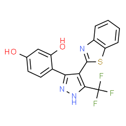 ChemSpider 2D Image | 4-[4-(1,3-Benzothiazol-2-yl)-5-(trifluoromethyl)-1H-pyrazol-3-yl]-1,3-benzenediol | C17H10F3N3O2S