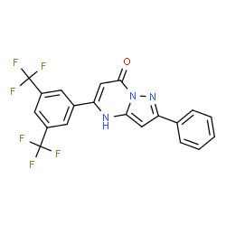 ChemSpider 2D Image | 5-[3,5-Bis(trifluoromethyl)phenyl]-2-phenylpyrazolo[1,5-a]pyrimidin-7(4H)-one | C20H11F6N3O