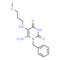 ChemSpider 2D Image | 6-Amino-1-benzyl-5-(3-methoxy-propylamino)-1H-pyrimidine-2,4-dione | C15H20N4O3